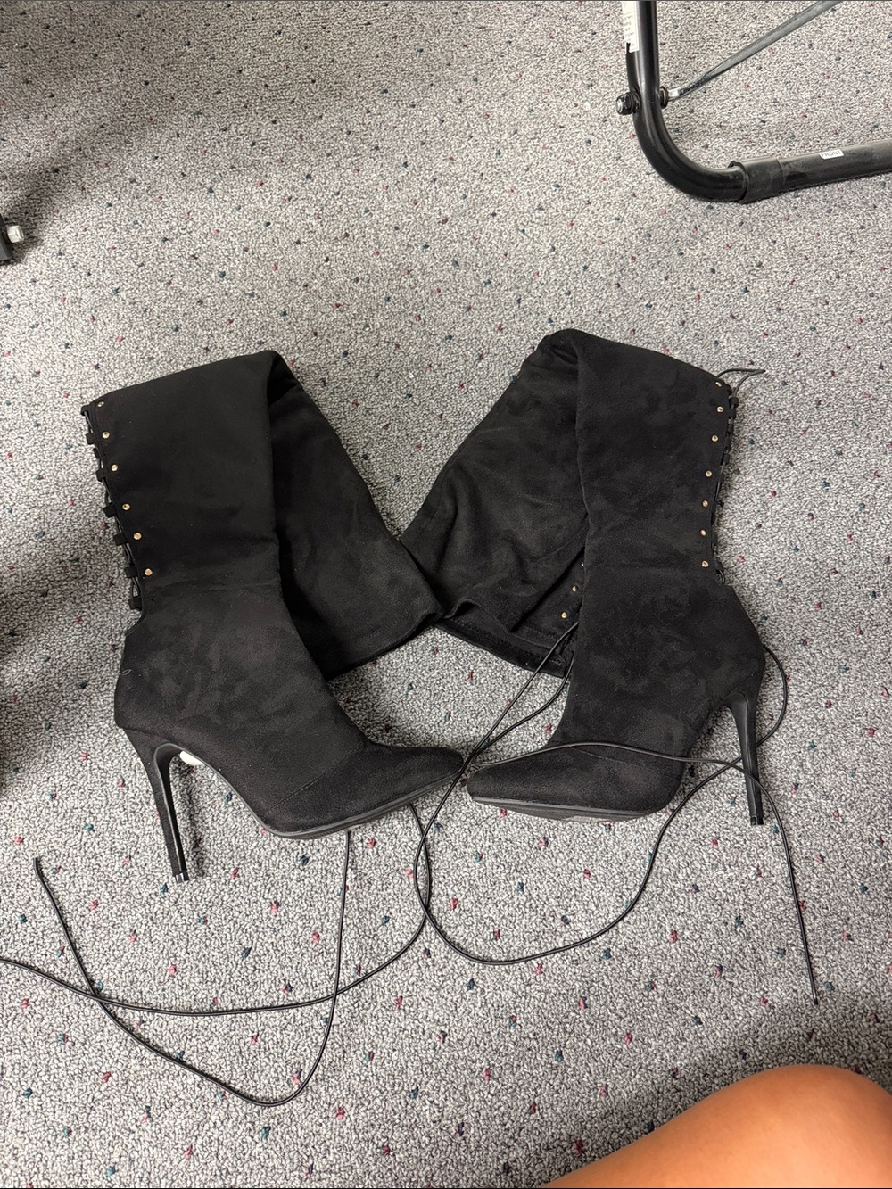 Windsor Black Suede Lace-Up Over-the-Knee Stiletto Boots